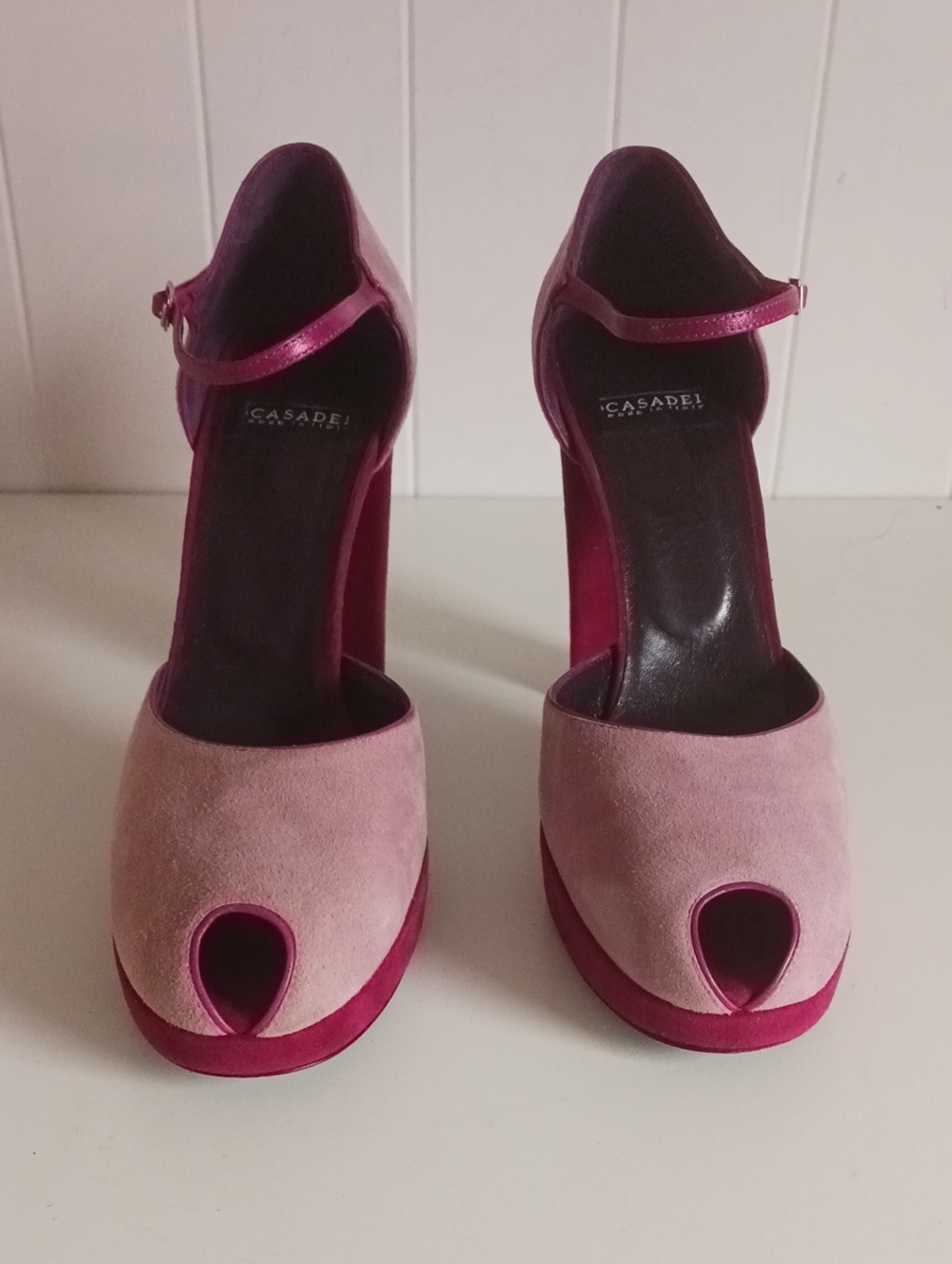 CASADEI PINK SUEDE MARY JANE BLOCK HEEL SHOES